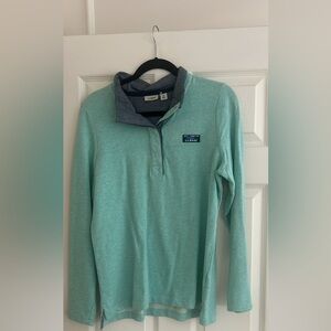 LL Bean Women’s Rugby Pullover Sweatshirt Real Blue Cotton 1/4 Button Size M